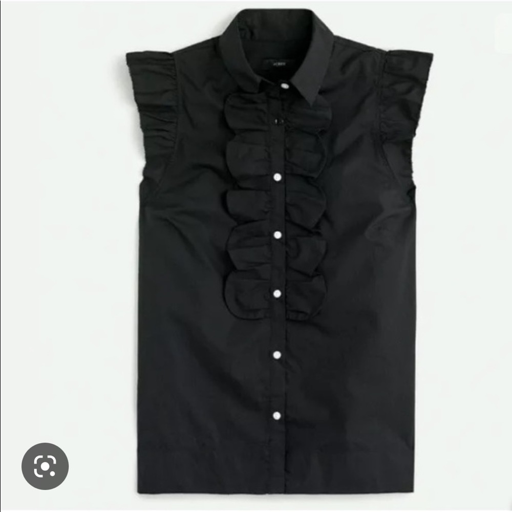 J. Crew Ruffled Cotton Poplin Top in Black